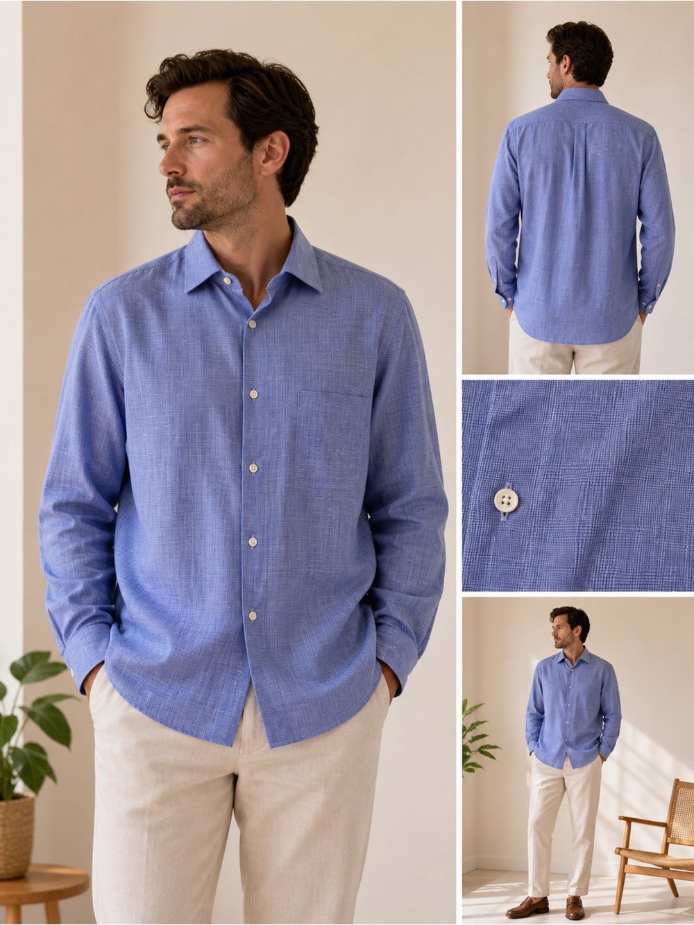 Men's Blue Button-Down Shirt made in Italy